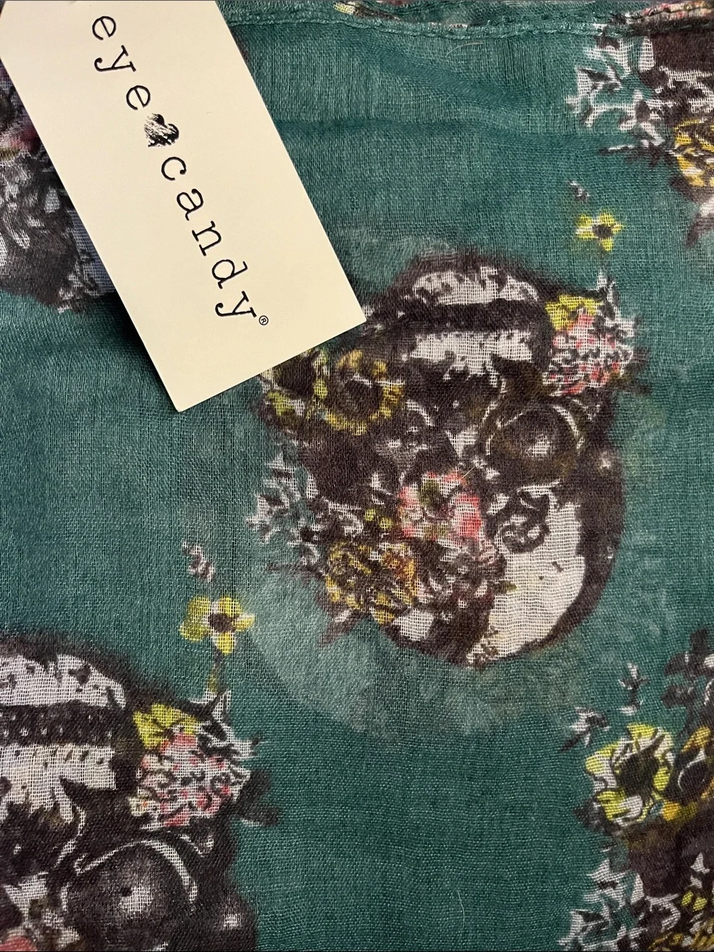 Teal Floral Skull Scarf